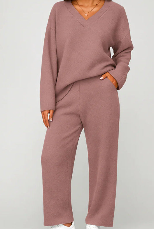 V-neck Wool Loose Pockets Leisure Suit Two-piece Pajamas