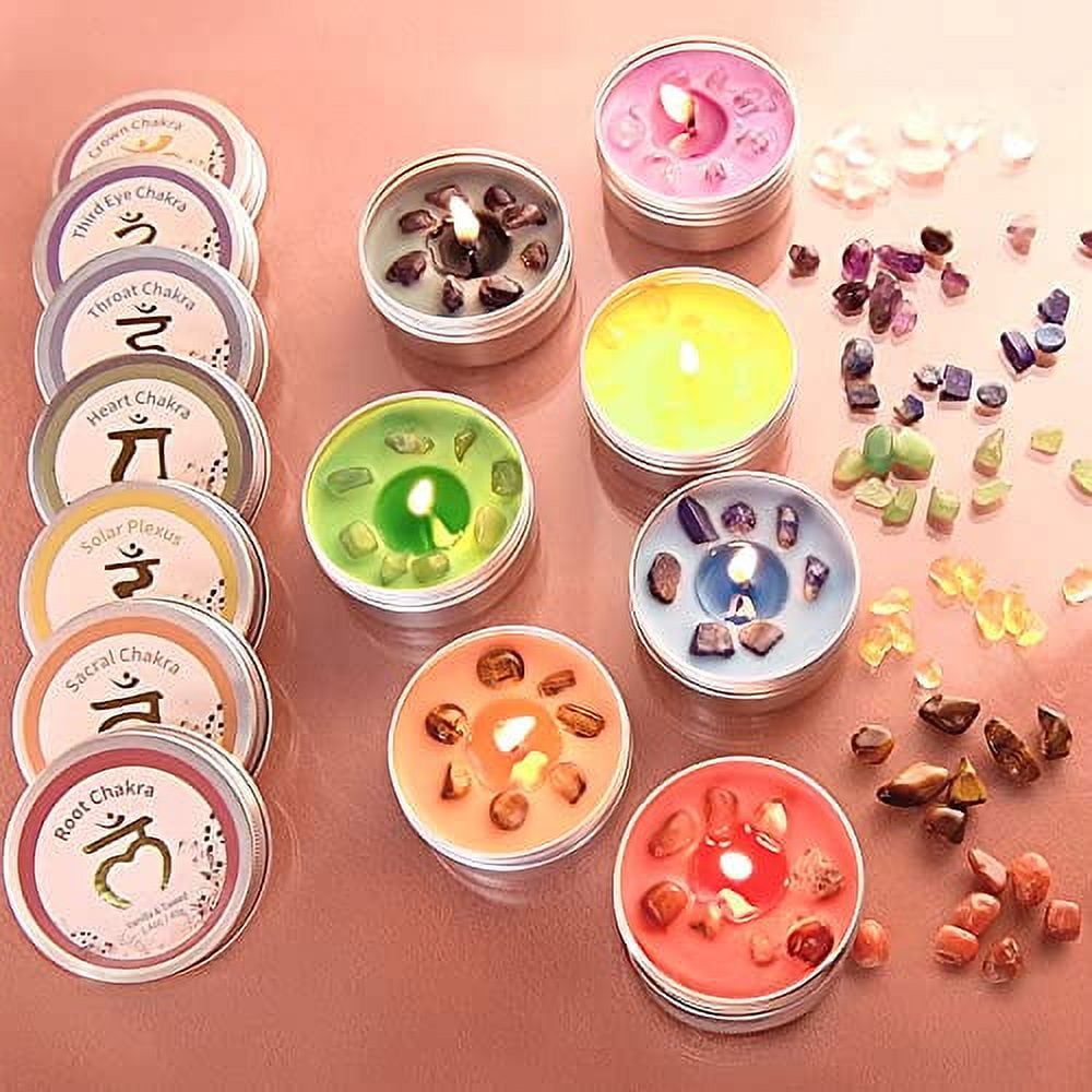 Chakra Candles Set of 7,Meditation Crystal Scented Candles Gift Set for Women, Spiritual Healing Candles for Promotes Positive Energy,Yoga,Cleansing,Manifesting,Relaxation