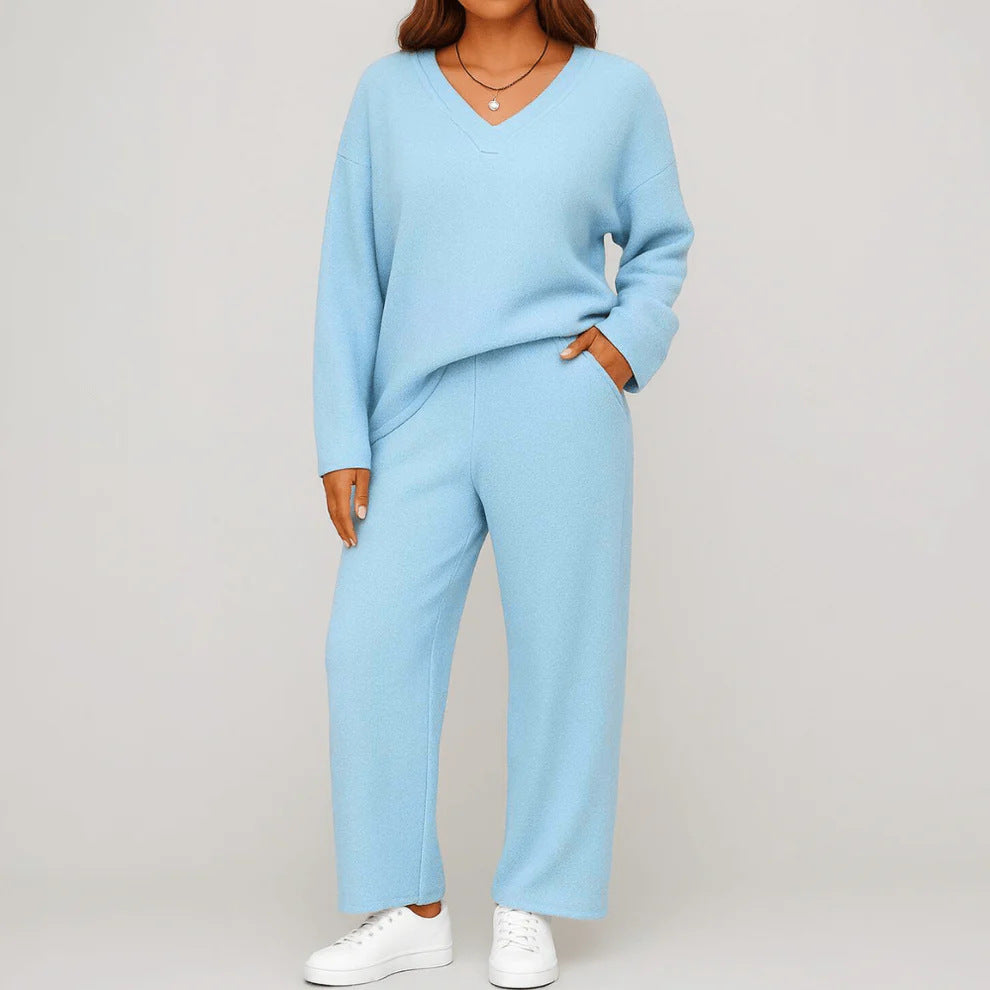 V-neck Wool Loose Pockets Leisure Suit Two-piece Pajamas
