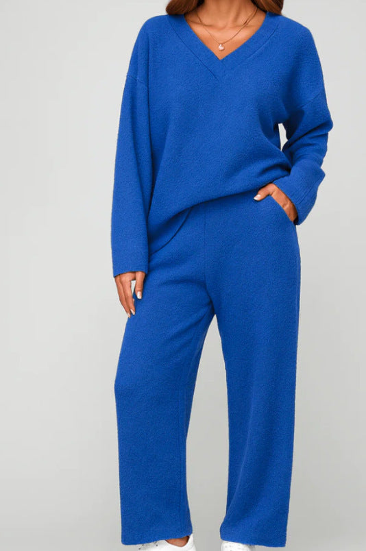 V-neck Wool Loose Pockets Leisure Suit Two-piece Pajamas