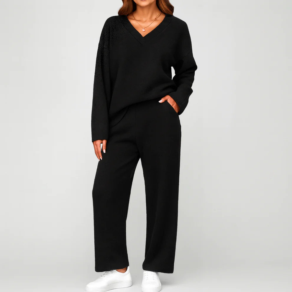 V-neck Wool Loose Pockets Leisure Suit Two-piece Pajamas