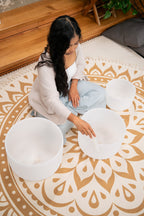 3-Piece White-Frosted Crystal Singing Bowl Set, A4/F4/C4, 432 Hz