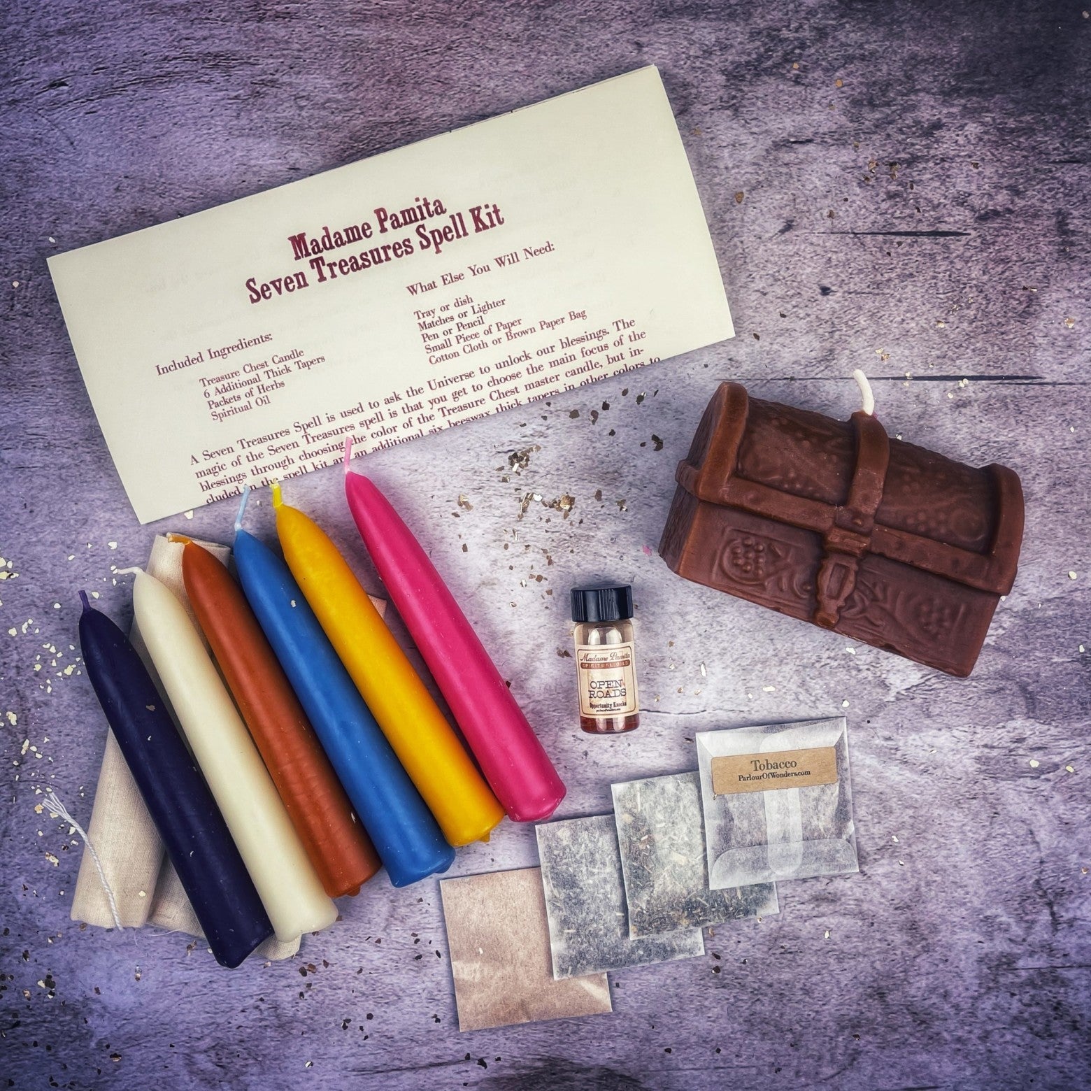 Seven Treasures Candle Spell Kit - Unlock Blessings & Abundance