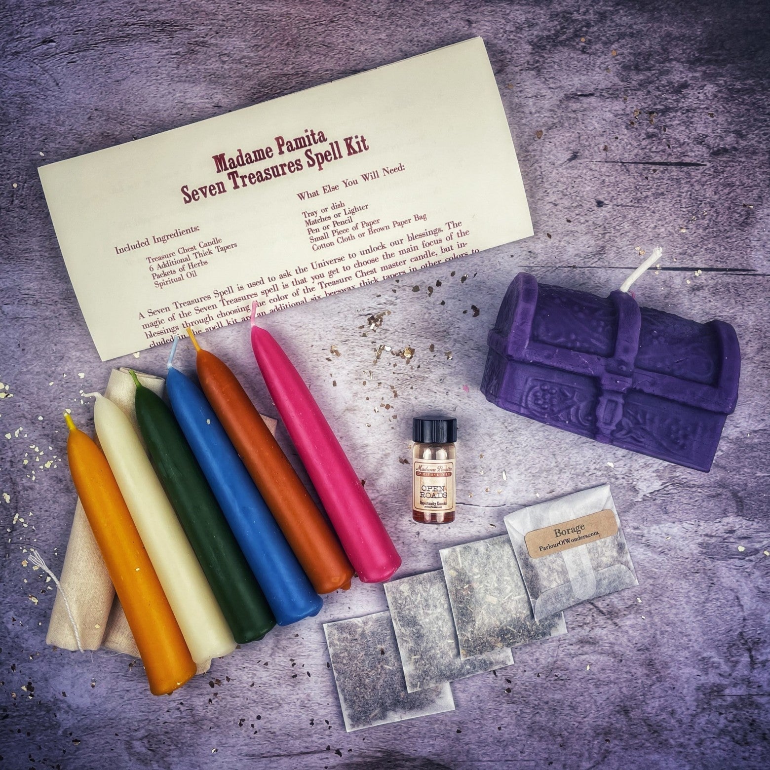 Seven Treasures Candle Spell Kit - Unlock Blessings & Abundance