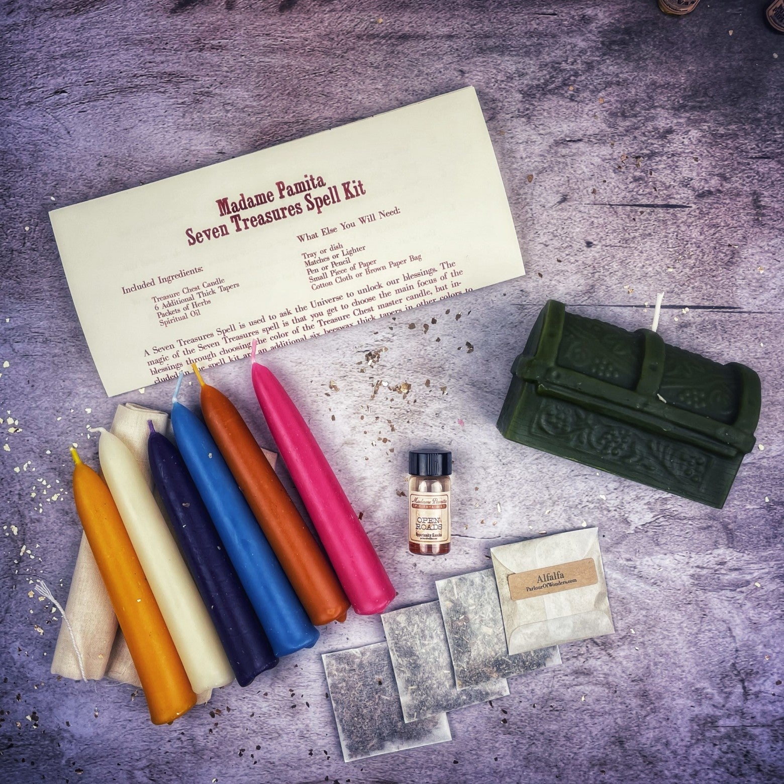 Seven Treasures Candle Spell Kit - Unlock Blessings & Abundance