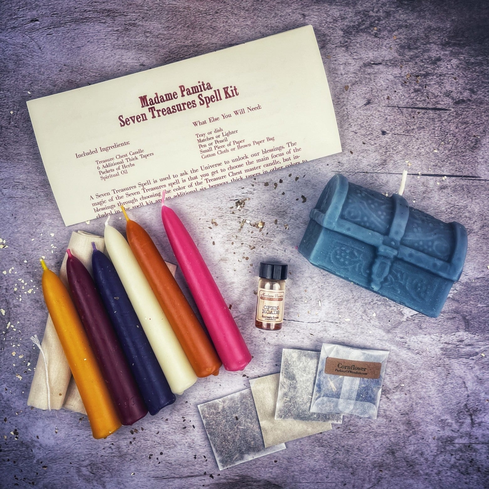 Seven Treasures Candle Spell Kit - Unlock Blessings & Abundance