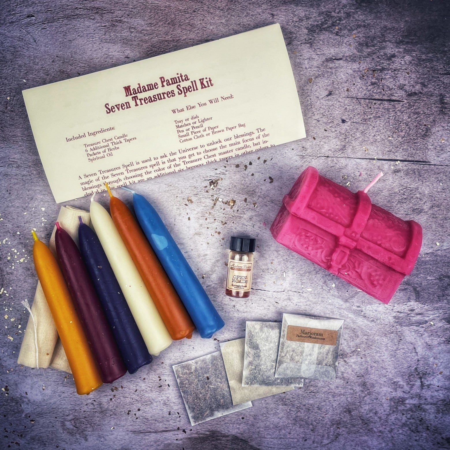 Seven Treasures Candle Spell Kit - Unlock Blessings & Abundance