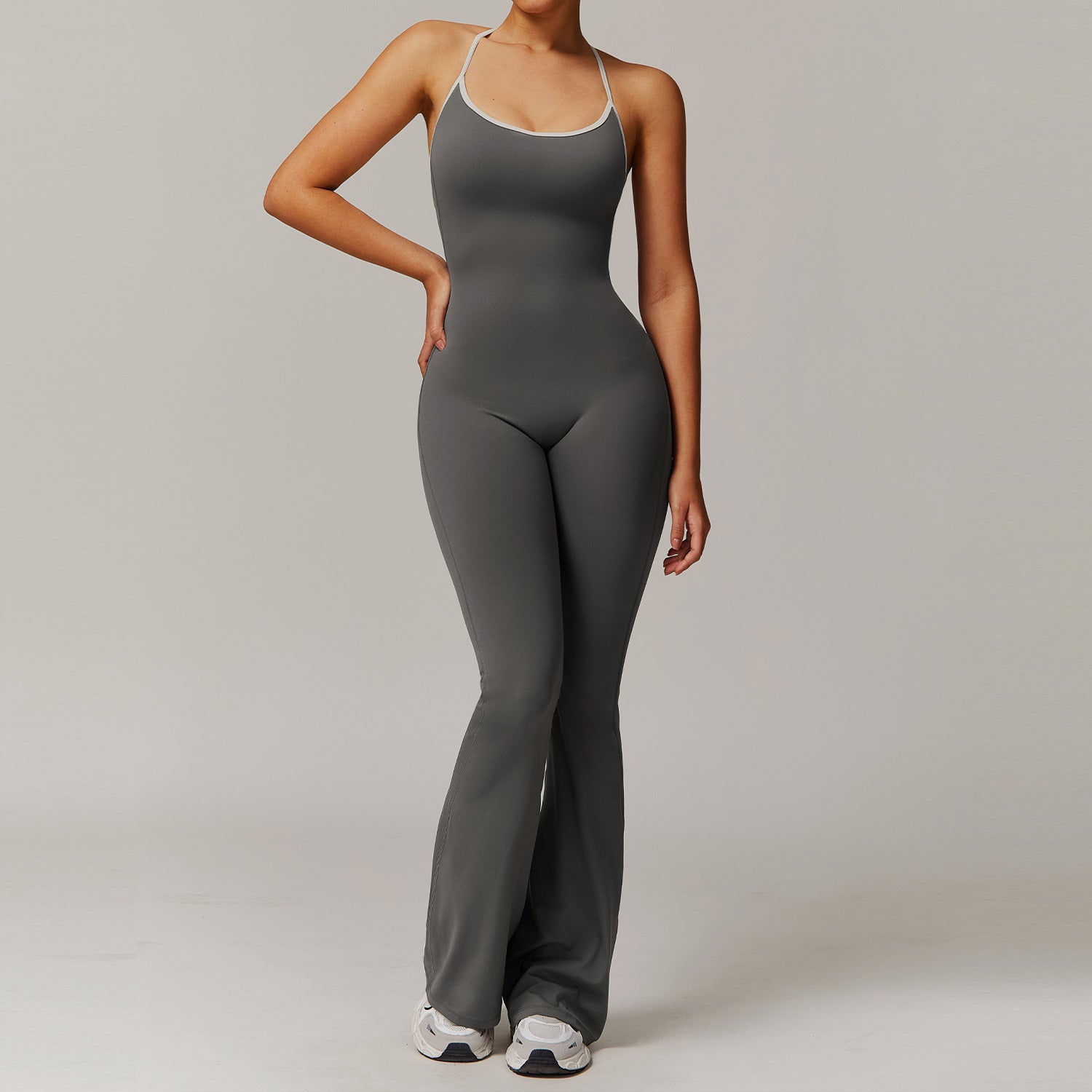 Nude Feel Cross Beauty Back Yoga Jumpsuit Pleated Slightly Pull Running Sports Fitness Horn Jumpsuit