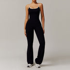 Nude Feel Cross Beauty Back Yoga Jumpsuit Pleated Slightly Pull Running Sports Fitness Horn Jumpsuit