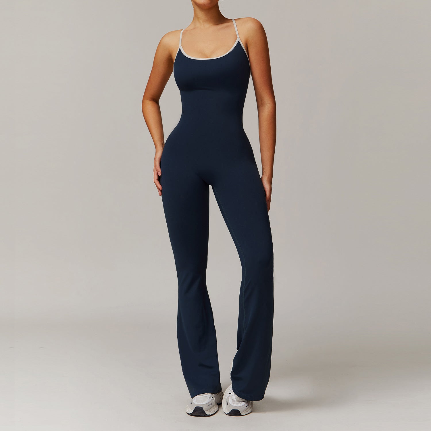 Nude Feel Cross Beauty Back Yoga Jumpsuit Pleated Slightly Pull Running Sports Fitness Horn Jumpsuit
