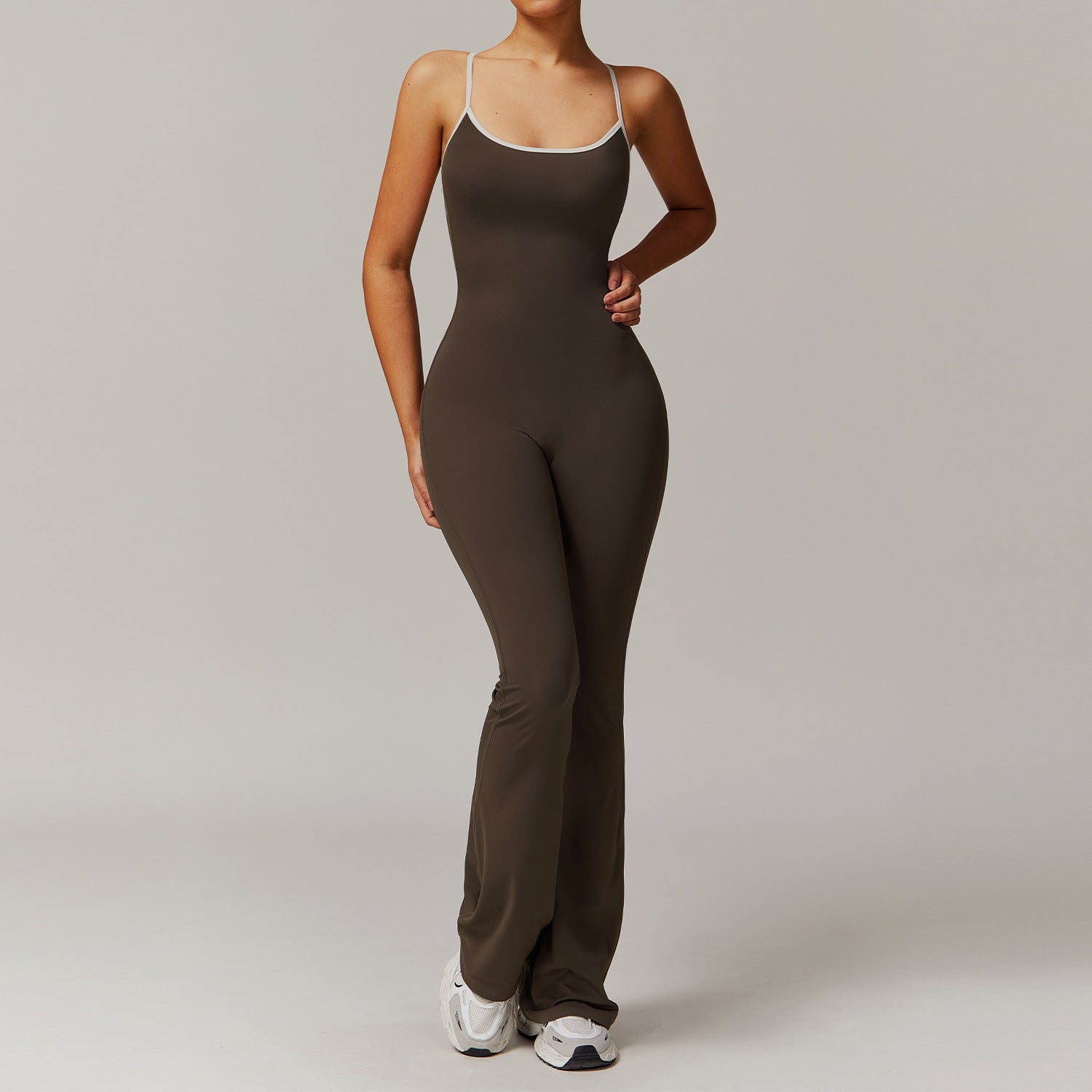 Nude Feel Cross Beauty Back Yoga Jumpsuit Pleated Slightly Pull Running Sports Fitness Horn Jumpsuit