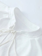 Women's Solid Cotton Linen Ruffle Shorts Suit V-neck Long Sleeve Drawstring Loose 2 Pieces Set