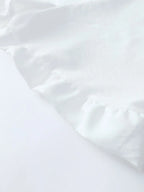 Women's Solid Cotton Linen Ruffle Shorts Suit V-neck Long Sleeve Drawstring Loose 2 Pieces Set