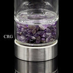 Amethyst Gemstone Metal Glass Water Bottle (1 Piece) Size 12 Inches with Black Protective Sleeve
