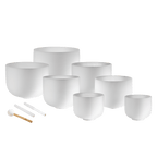 432 Hz Crystal Singing Bowl Chakra Set - 7 Pure White Quartz Bowls (8"–14")