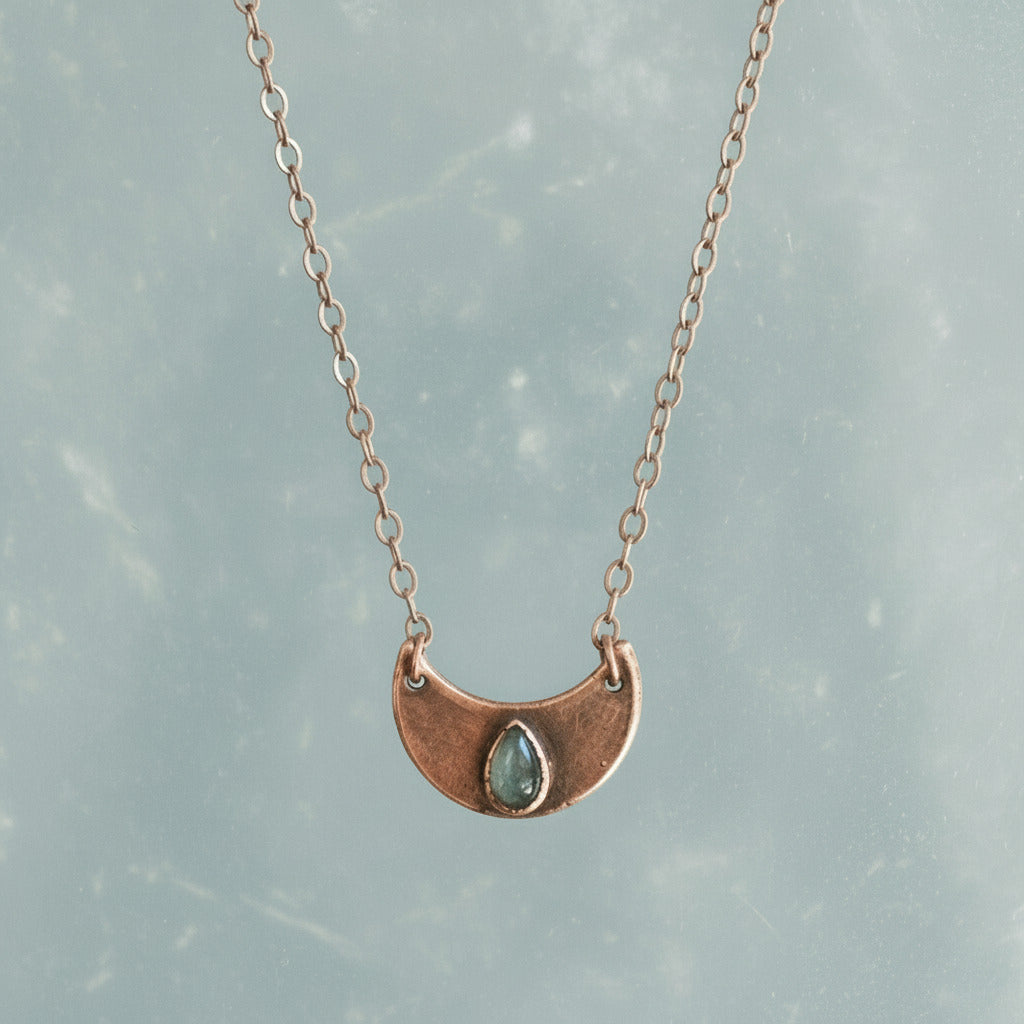 Labradorite Crescent Moon Necklace - Copper Jewelry For Protection And Clarity