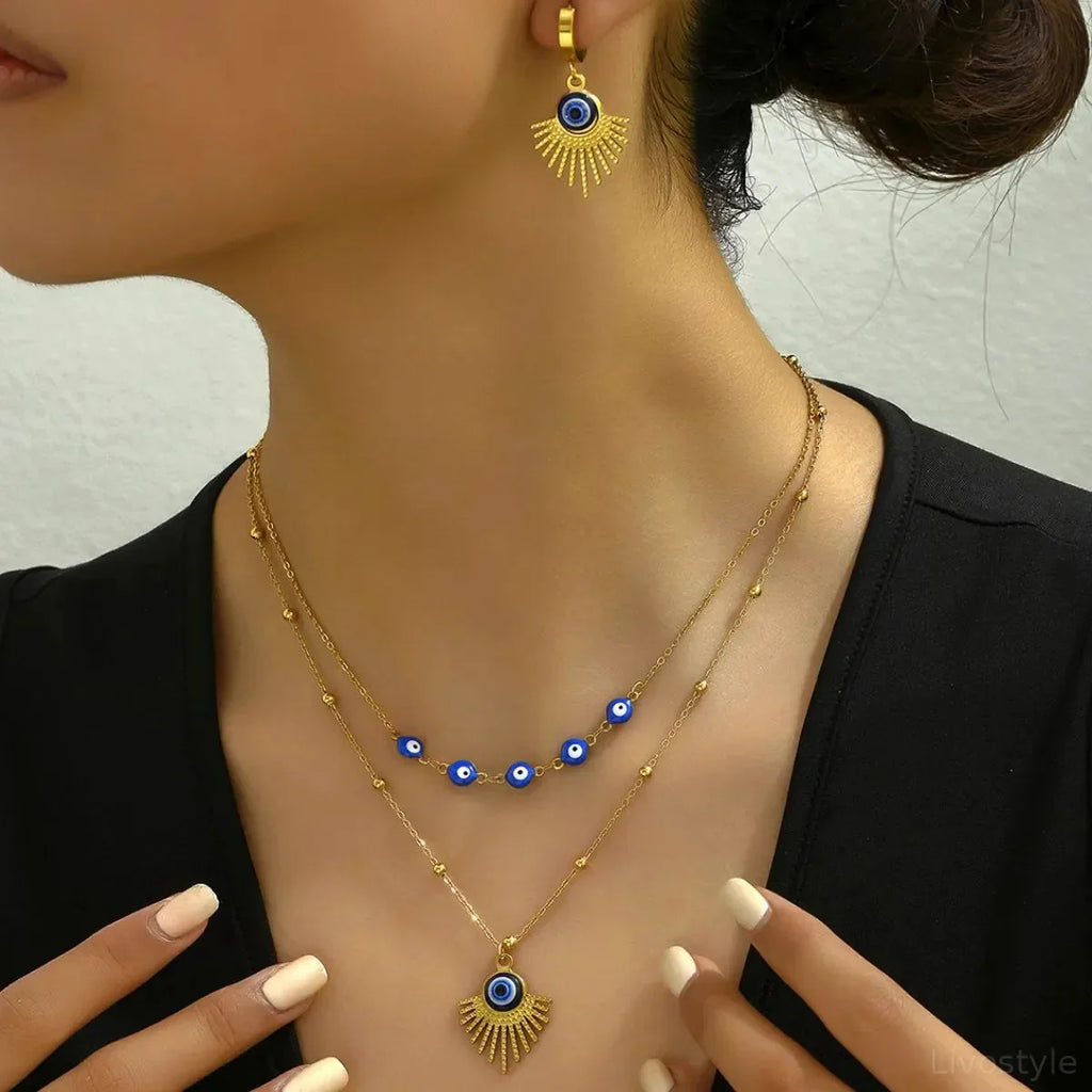 Stainless Steel Resin Necklace and Earrings Jewelry Set