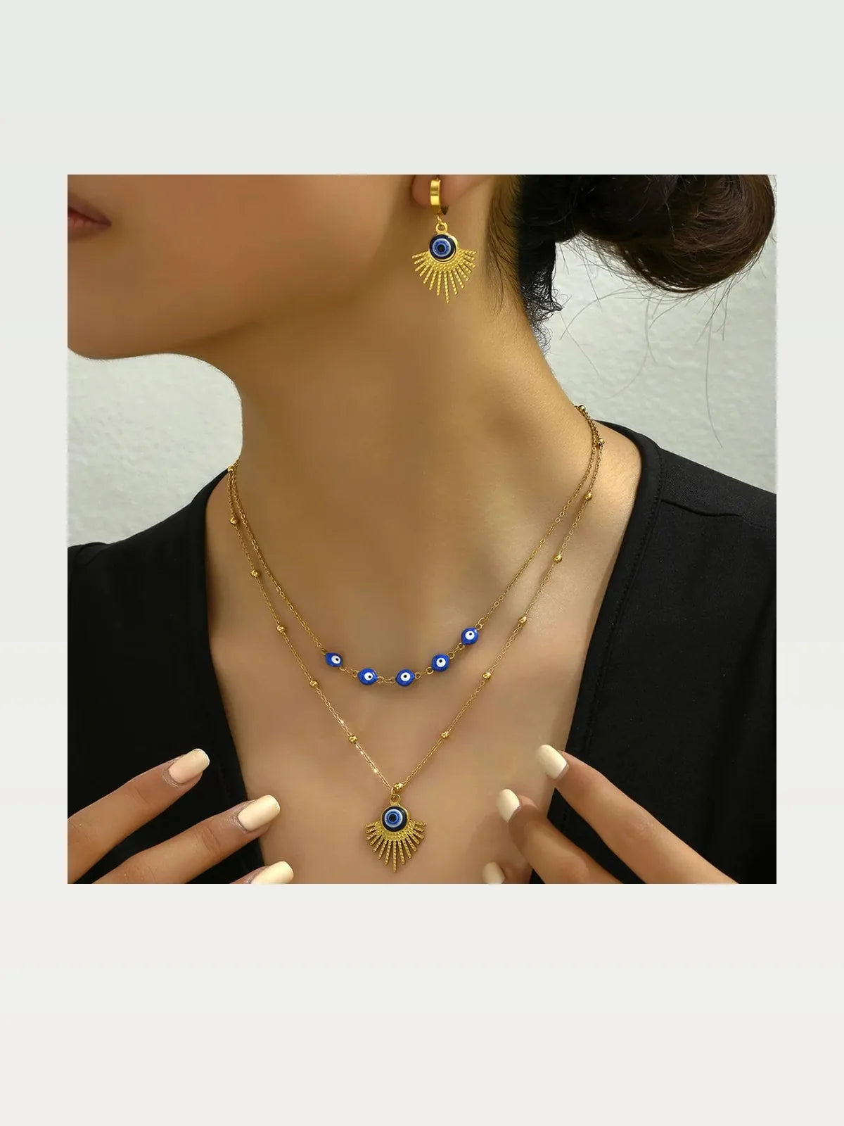 Stainless Steel Resin Necklace and Earrings Jewelry Set